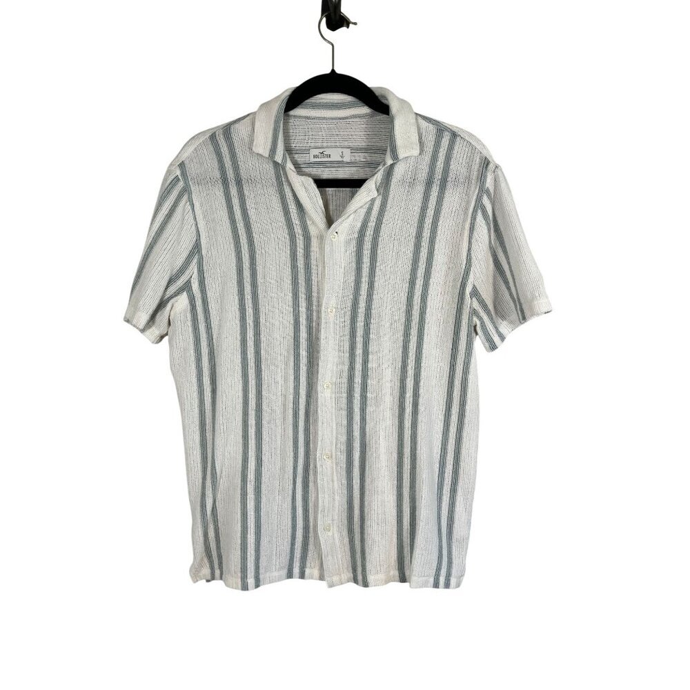 Hollister Striped Shirt Knit S White‎ Resort Camp Woven Neutral Classic Preppy